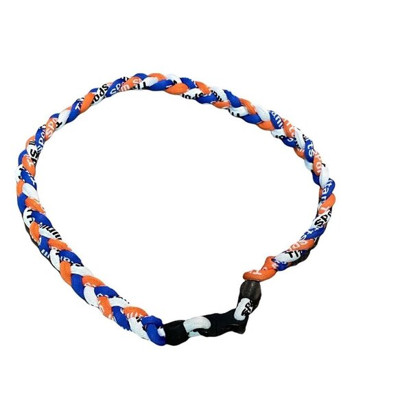 Triple Braided Sports Performance Titanium Necklace - Blue, Orange, & White - Picture 1 of 8